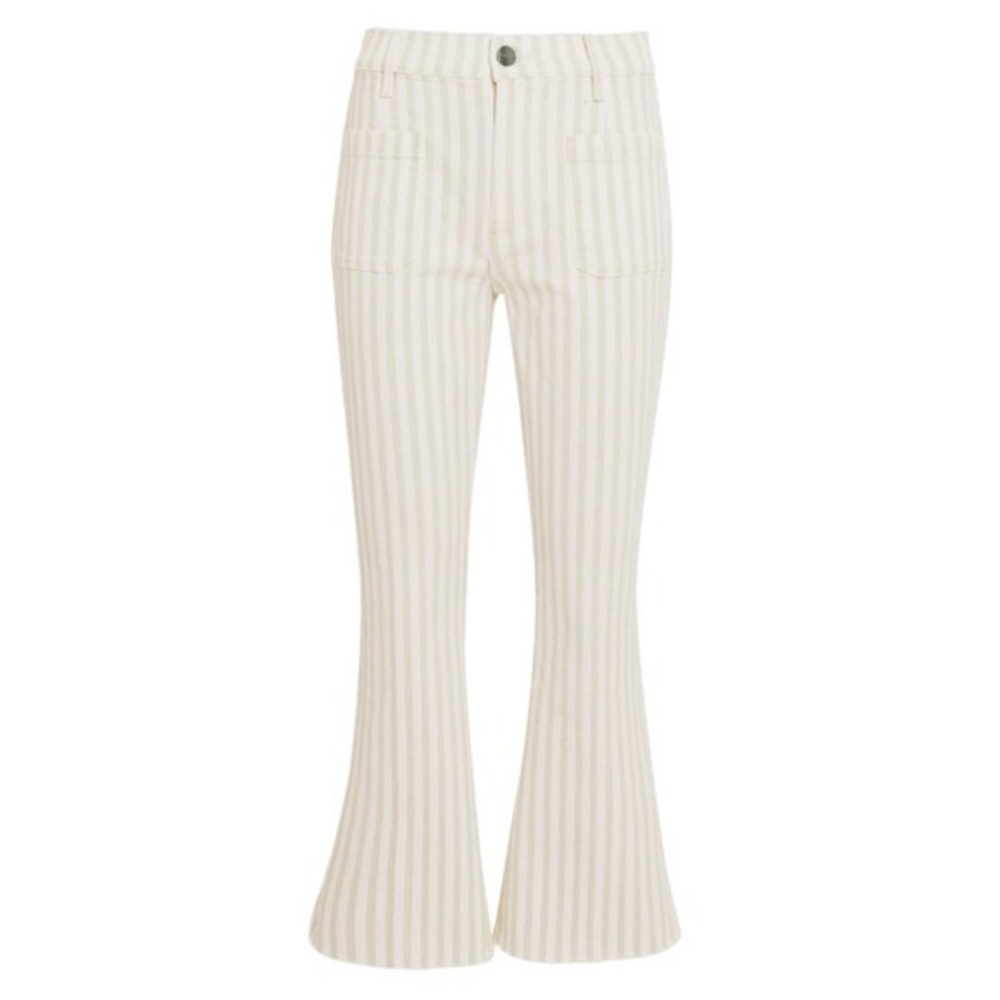 FRAME Le Bardot Striped Kick Flare Jeans Size 24 Courtyard Raw Frayed Hems Crop